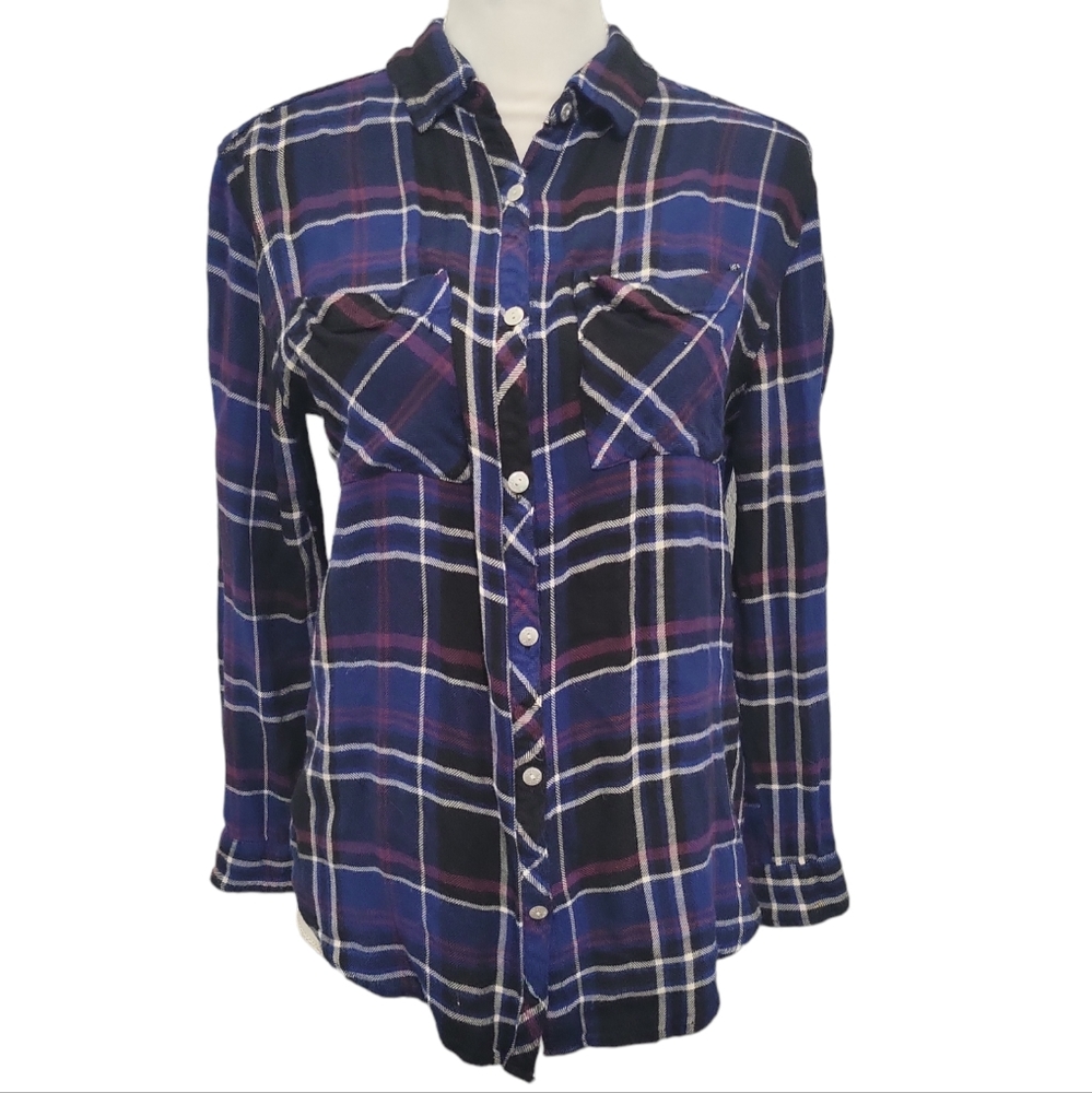 Gypsy Warrior Blue Plaid Shirt Size Small